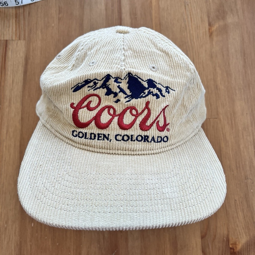 Coors Beer Corduroy Snapback Hat Cap Beige Adjustable Golden Colorado